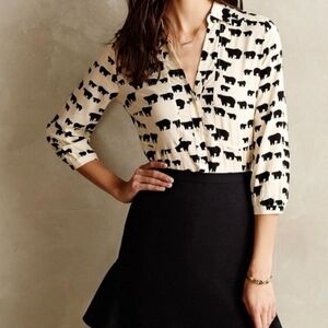 ANTHROPOLOGIE MAEVE Woodland Walk Bear Print Shirt Size 2
